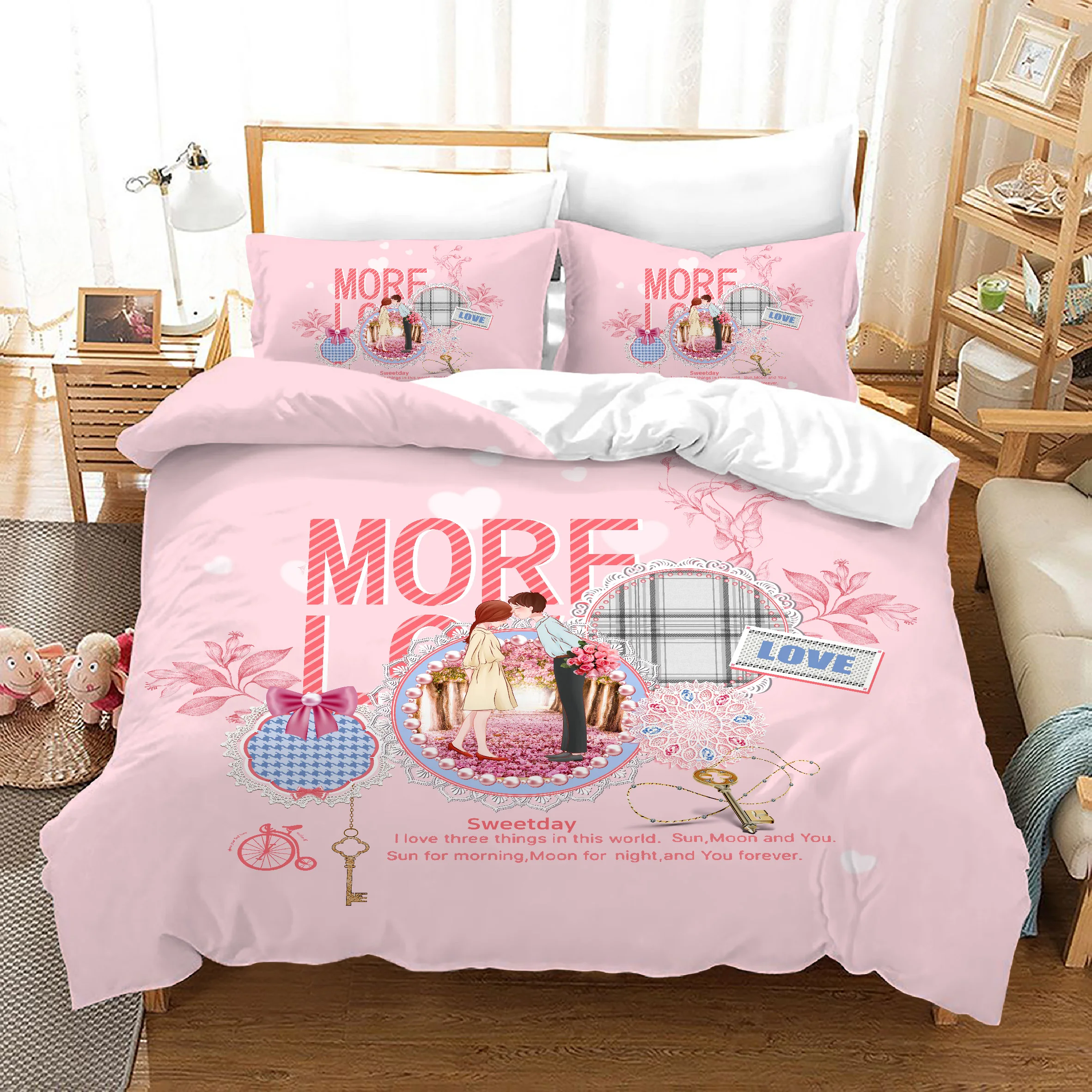 

3D Bedding Set Valentine's Day Theme Printed Duvet Cover Set Single Double King Size Easy Clean for Boys Girls Adults 240x220cm