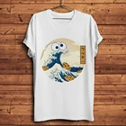 Забавная художественная футболка Kanagawa с принтом печенья, новинка, Летняя короткая футболка для мужчин, белая Повседневная футболка, уличная одежда унисекс