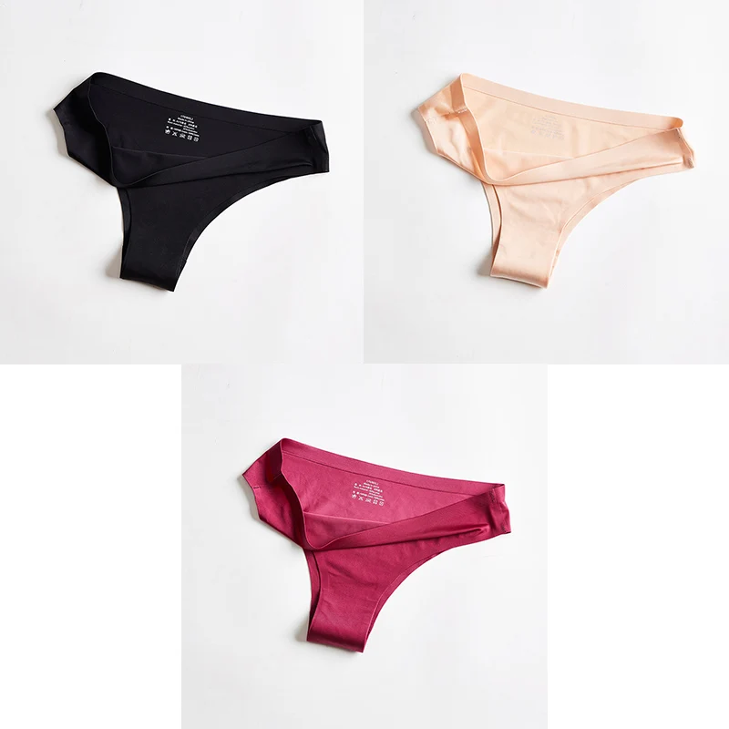 black nude red Трусики, женское нижнее белье, сексуальные, бесшовные, спортивные, женские, Т-образные, мягкие, стринги, для женщин, нижнее белье, ледяной шелк, 3 шт. BANNIROU - Цвет: black nude red