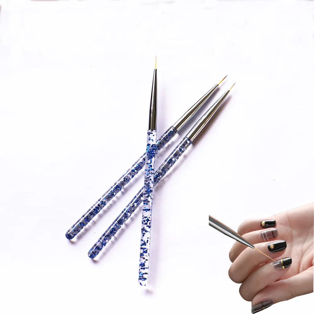 

3pcs/set 7/9/11mm Sequins Nail Art Acrylic French Painting Brush Flower Design Stripes Lines Liner DIY Drawing Pen Manicure Tool