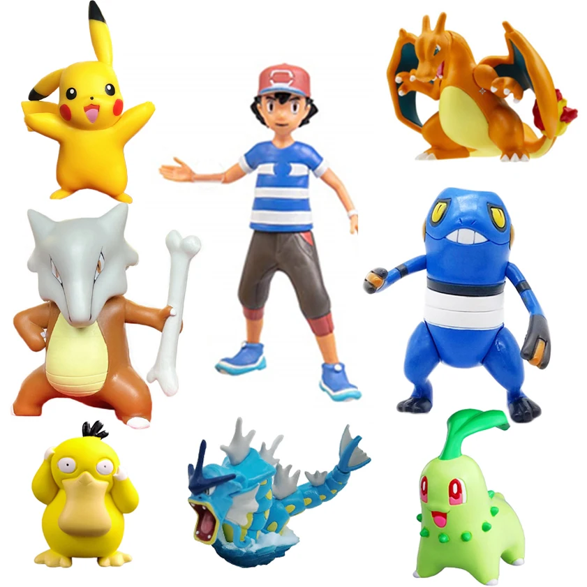 Мультяшный пепельный Кетчум Psyduck Pika Marowak Charizard Croagunk Chikorita Pokemones экшн фигурка