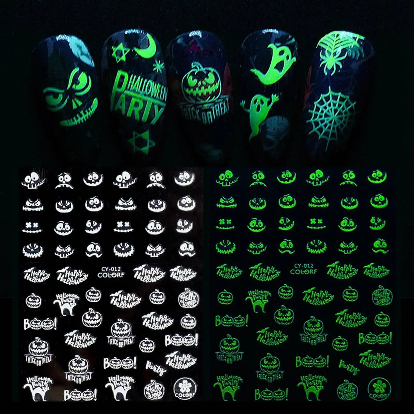 3D наклейки для ногтей Джокер Хэллоуин Светящиеся клоун череп слайдеры Тыква