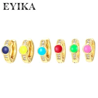 eyika colorful small hoop earrings for women neon yellow green enamel zircon gold color huggie earring fluorescent jewelry gift