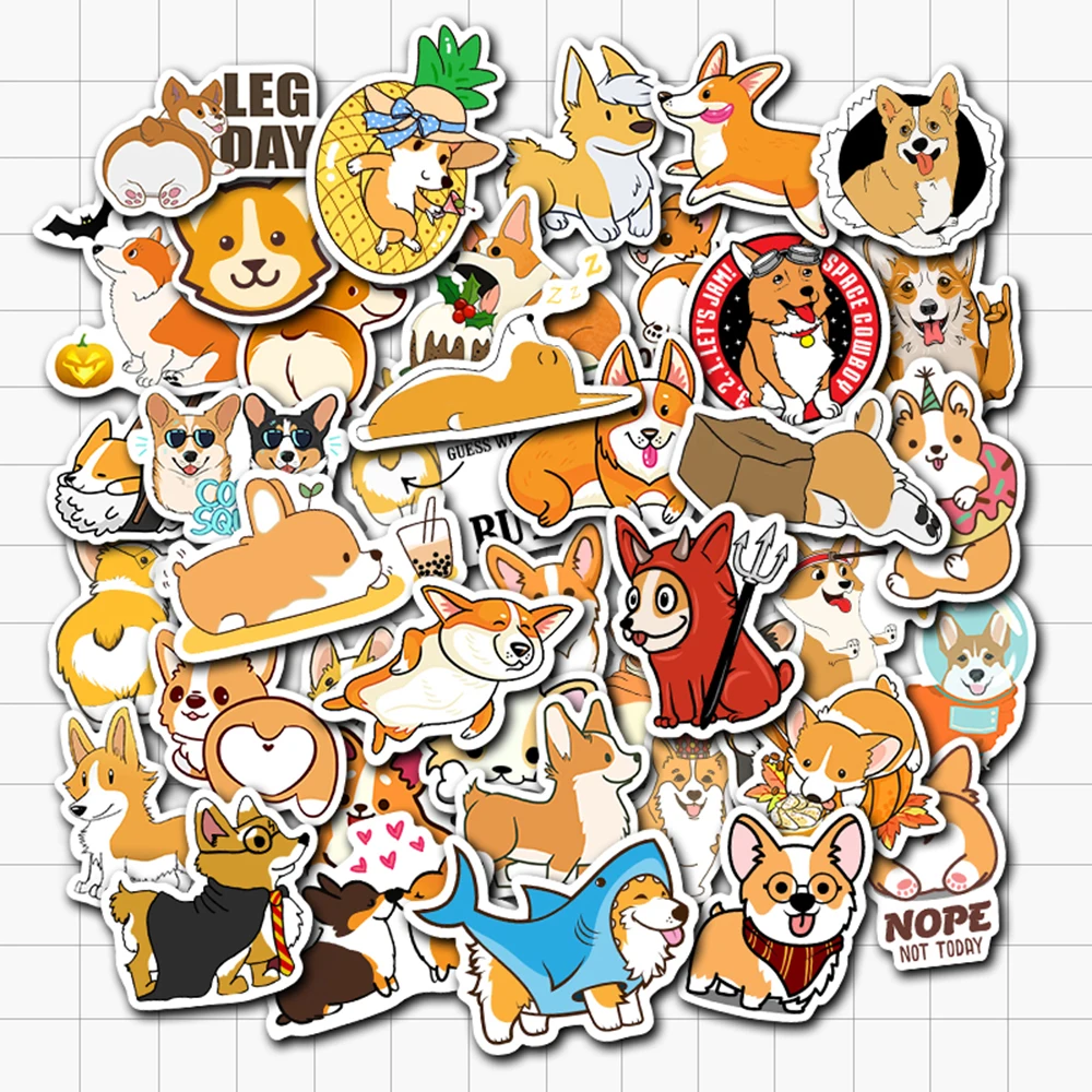 VANMAXX 50 PCS Corgi Cute Dogs Stickers Gift for Kids Waterproof Vinyl Decal for Laptop Helmet Phones Bicycle Luggage Cars