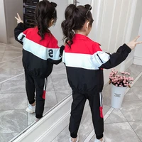 3-12 year girls spring autumn suit with raglan sleeves hit color zipper jacket coat  pants child quality sports two-piece suit