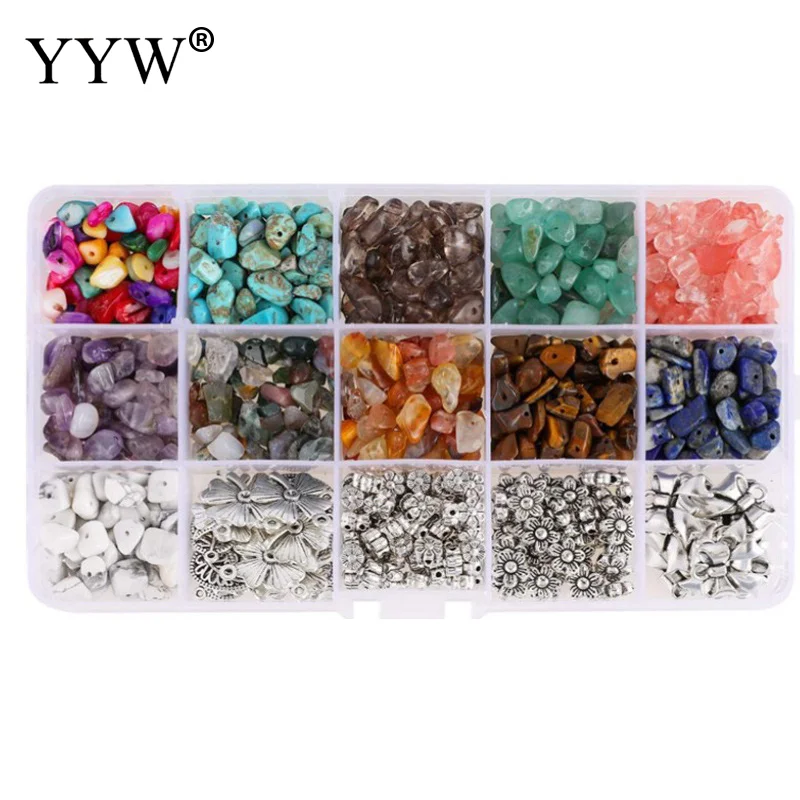 

Diy Jewelry Accessories Set Fashion Retro Portable Diy Earrings Or Necklace 15 Grid Natural Gravel Boxed Irregular Hand Tool Box