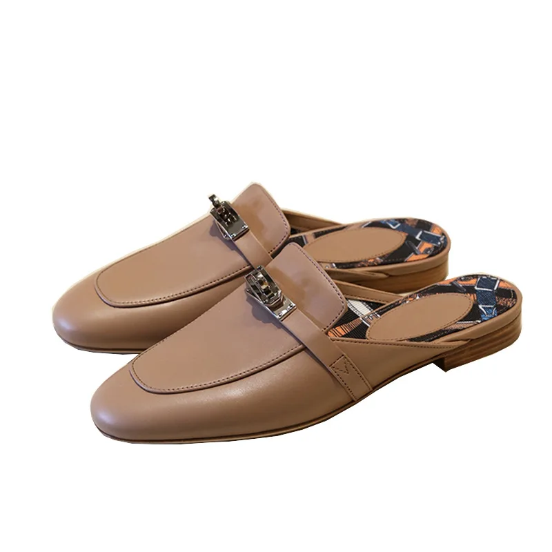 

Women slippers 2021 new leather low flat Muller slippers women summer luxury women shoes casual