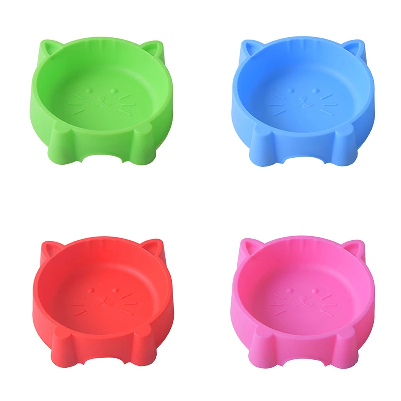 

Pet Supplies Candy Color Cute Cat Head Dog Bowl Non Slip Plastic Round Single Bowl Cat Drinking Container for Puppy Water Bottle