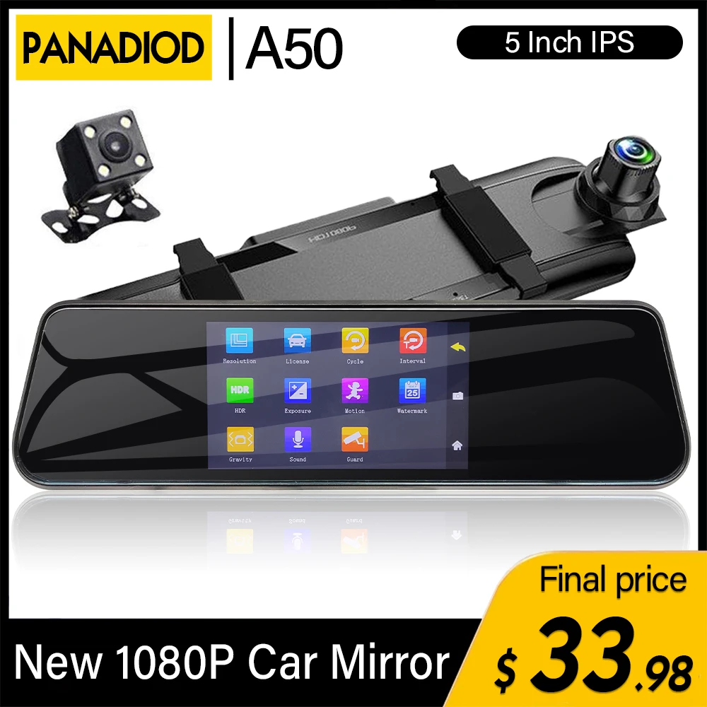 5 Inch Touch Screen 1080P FHD Car Rearview Mirror For Auto Recorder DVR Dash Cam Dual Lens Night Vision Double USB | Автомобили и
