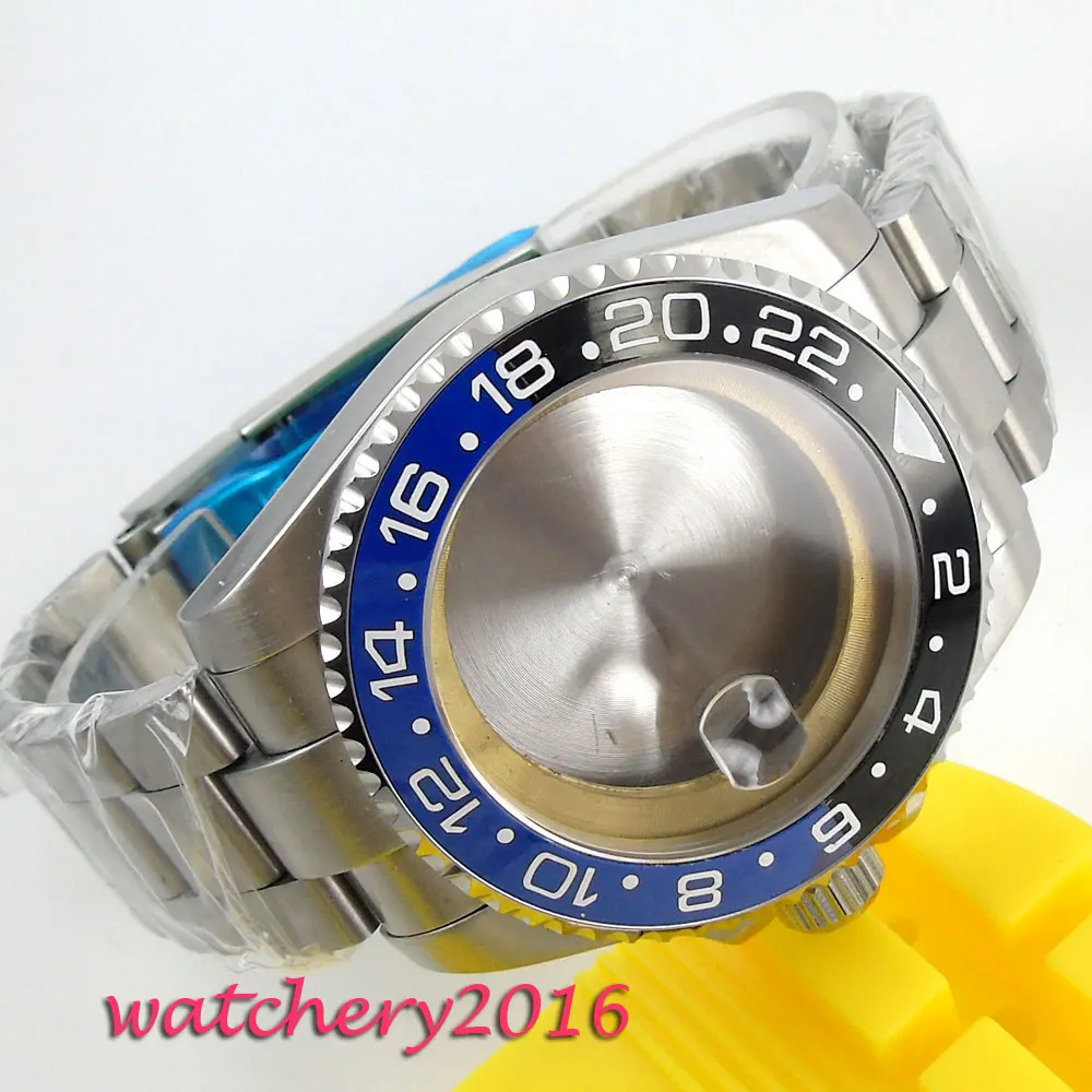 BLIGER Stainless 40mm Watch Case for NH35 ETA 2836 MIYOTA 8215 Sapphire Glass Bracelet Seeing/Mental Back Blue Black Insert