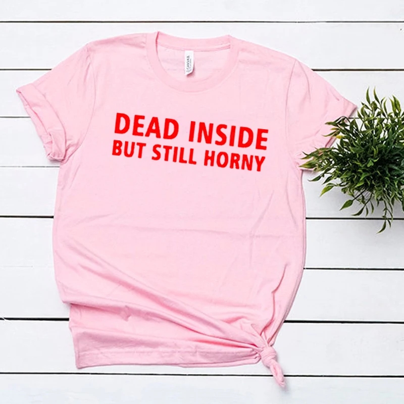 pink Новая повседневная короткая обычная футболка Dead Inside, но все еще роговые женские летние футболки Мягкая футболка Ulzzang Tee Прямая поставка - Цвет: pink
