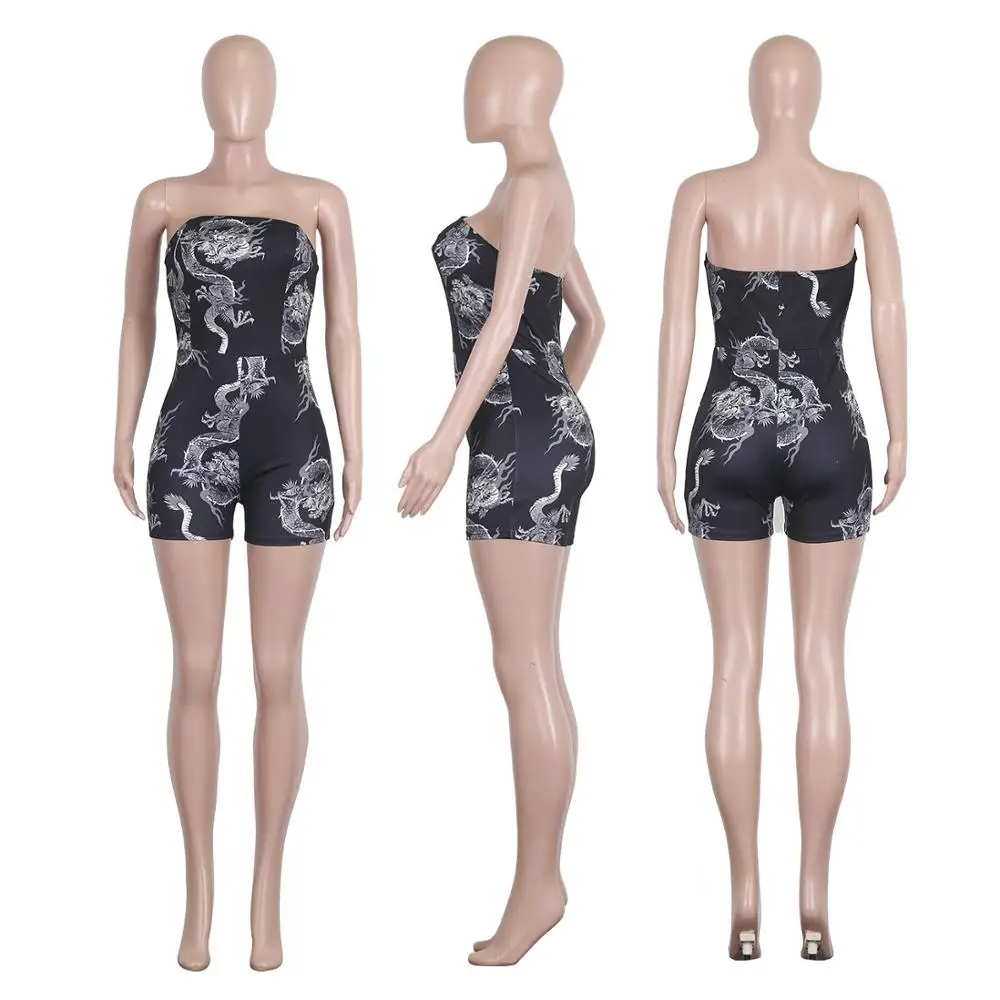 

New sexy solid print fit Jumpsuit summer fashion off shoulder sleeveless women's top and shorts