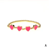 copper gold plated beads chain hip hop colorful enamel resin love shape charm bracelet peach heart pendant bangle jewelry gift