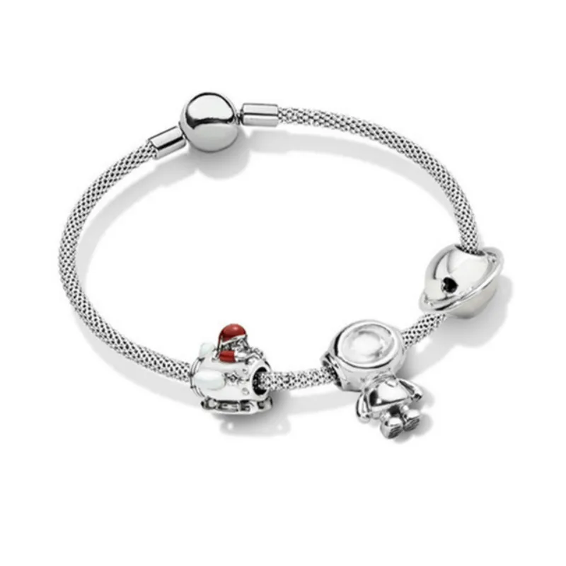 NEW 100% 925 Sterling Silver Planet Of Love Charm Enamel Bracelet Set Fit DIY Bangle Original Fashion Jewelry Children's Gift