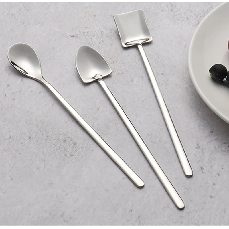 

3pcs Tea Spoon Dessert Coffee ice cream spoon Stainless steel dinnerware long handle Shovel spoon Kitchen accessories Bar tools