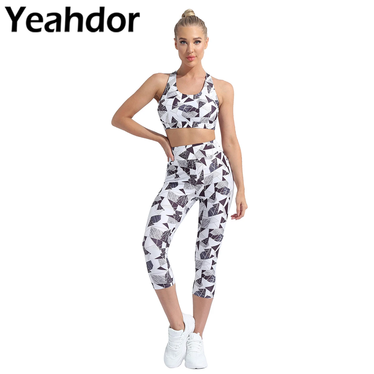 

Женская Спортивная одежда для йоги, фитнеса, спортивный бюстгальтер с U-образным вырезом, с перекрестными лямками сзади и открытой спиной, комплект из топа и брюк для бега, тренажерного зала, тренировок, танцев