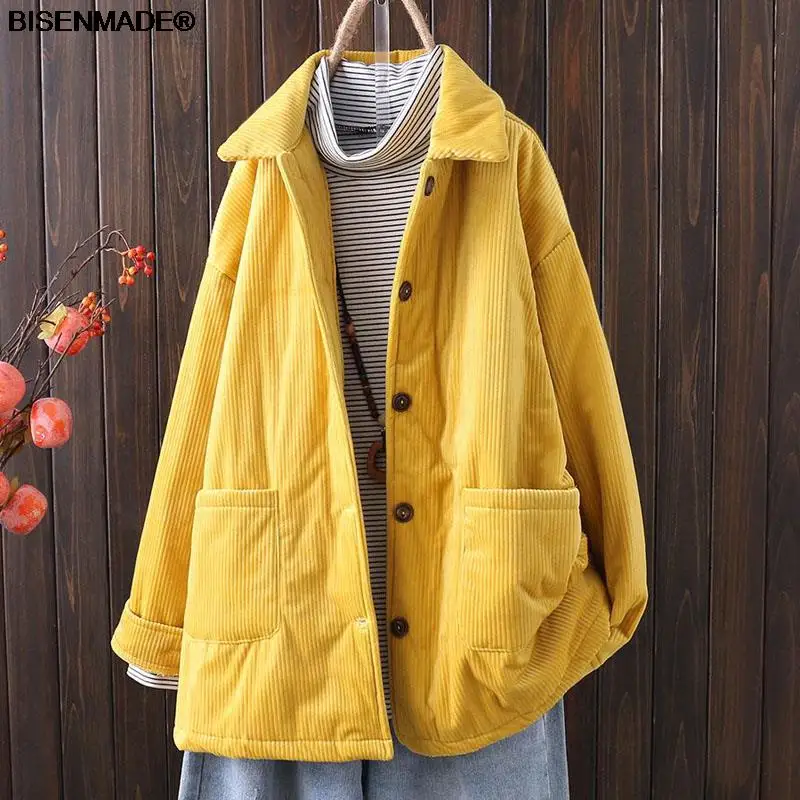 Women Clothing Quilted Jacket Plus Size 2021 Autumn Winter Outerwear New Casual Corduroy Long Sleeve Female Padded Coat |