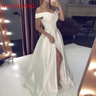 Свадебные платья NUOXIFANG, 2020 атласное свадебное платье с открытыми плечами и открытой спиной