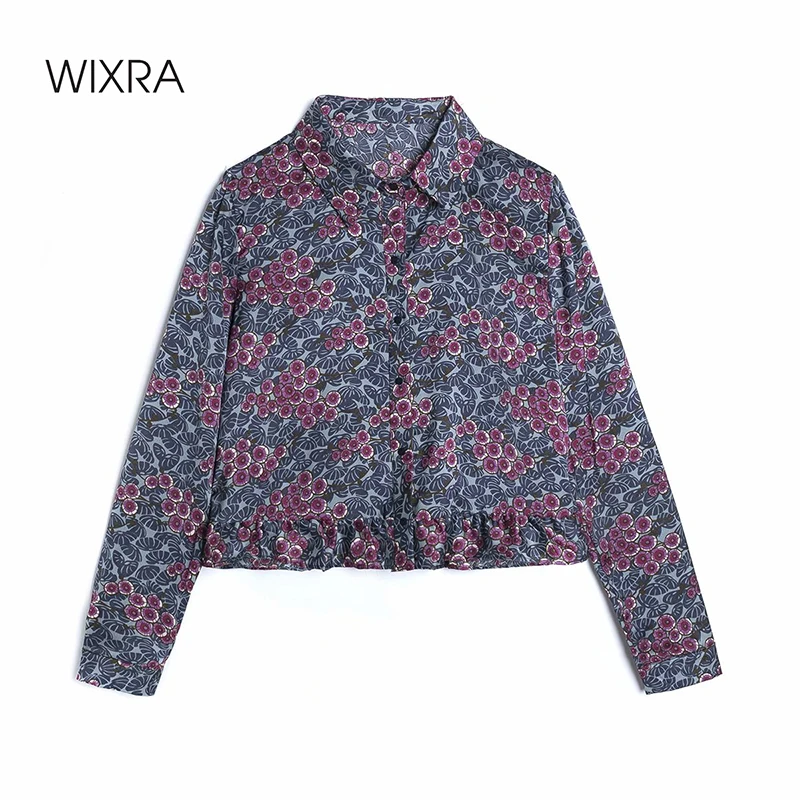 

Wixra Womens Floral Ruffles Blouse Long Sleeve Turn-Down Collar Casual Shirts Femal Spring Summer Tops