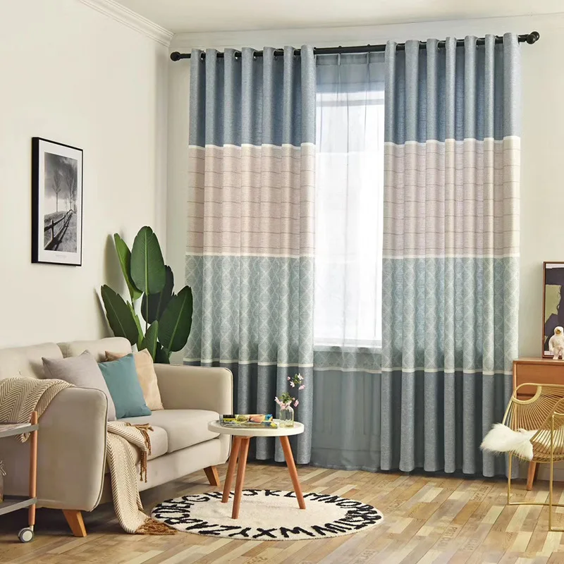 

2022 New Chinese Style Burlap Printed Fabric Bedroom Living and Study Room, Modern Blackout Curtain Cloth Finished Curtains