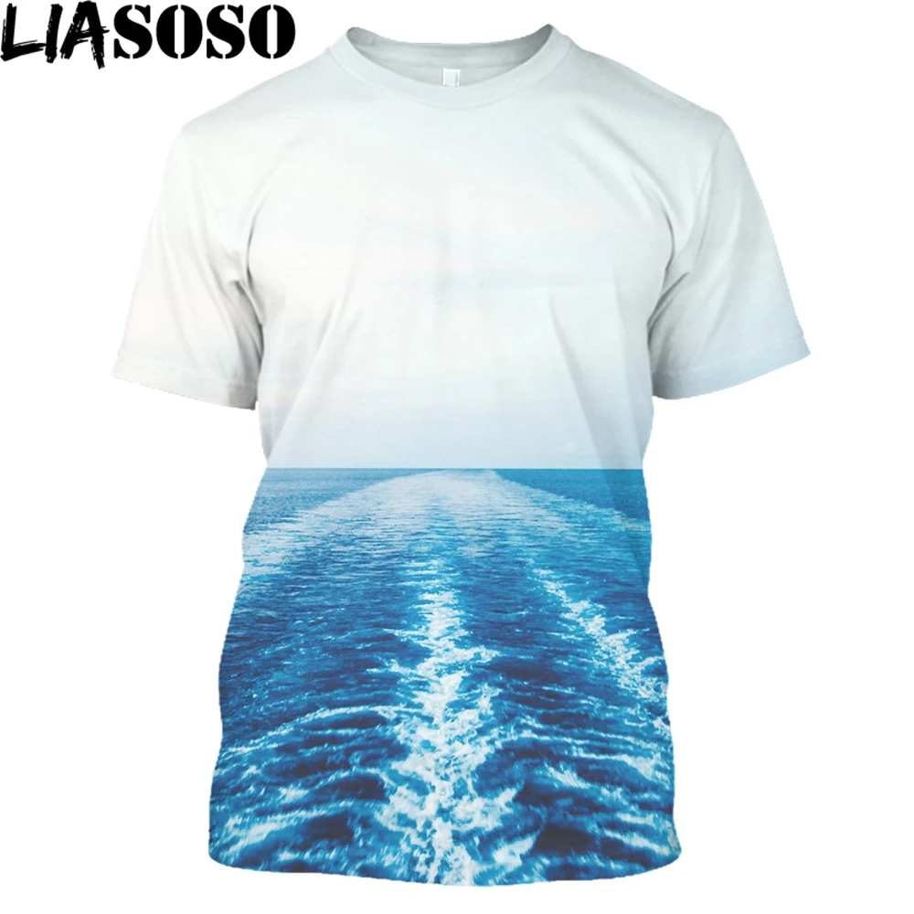 

LIASOSO Waves 3D Print Women Men T-Shirt New Round Neck Handsome Loose Clothes Beautiful Blue Sea Natural Scene Underwater World