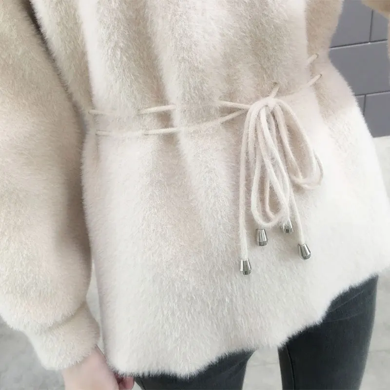 Женский зимний теплый мягкий кашемировый свитер модный толстый вязаный пуловер