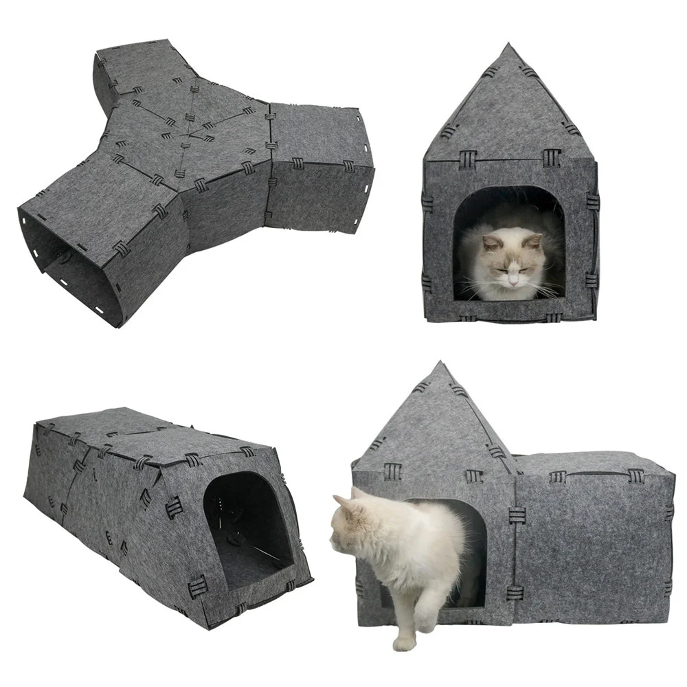 

Detachable DIY Cat Tunnel Natural Felt Cloth Cat Toy Joinable Tube Cat Toy Cat House Pet Toy With Hole Multi-functional Pet Cave