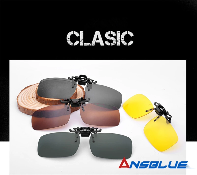 ANSBLUE Polarized Sun Glasses Clip On Sunglasses Driving Night Vision Lenses Plastic Case Anti-UVA400 Shades For Women Men Resin