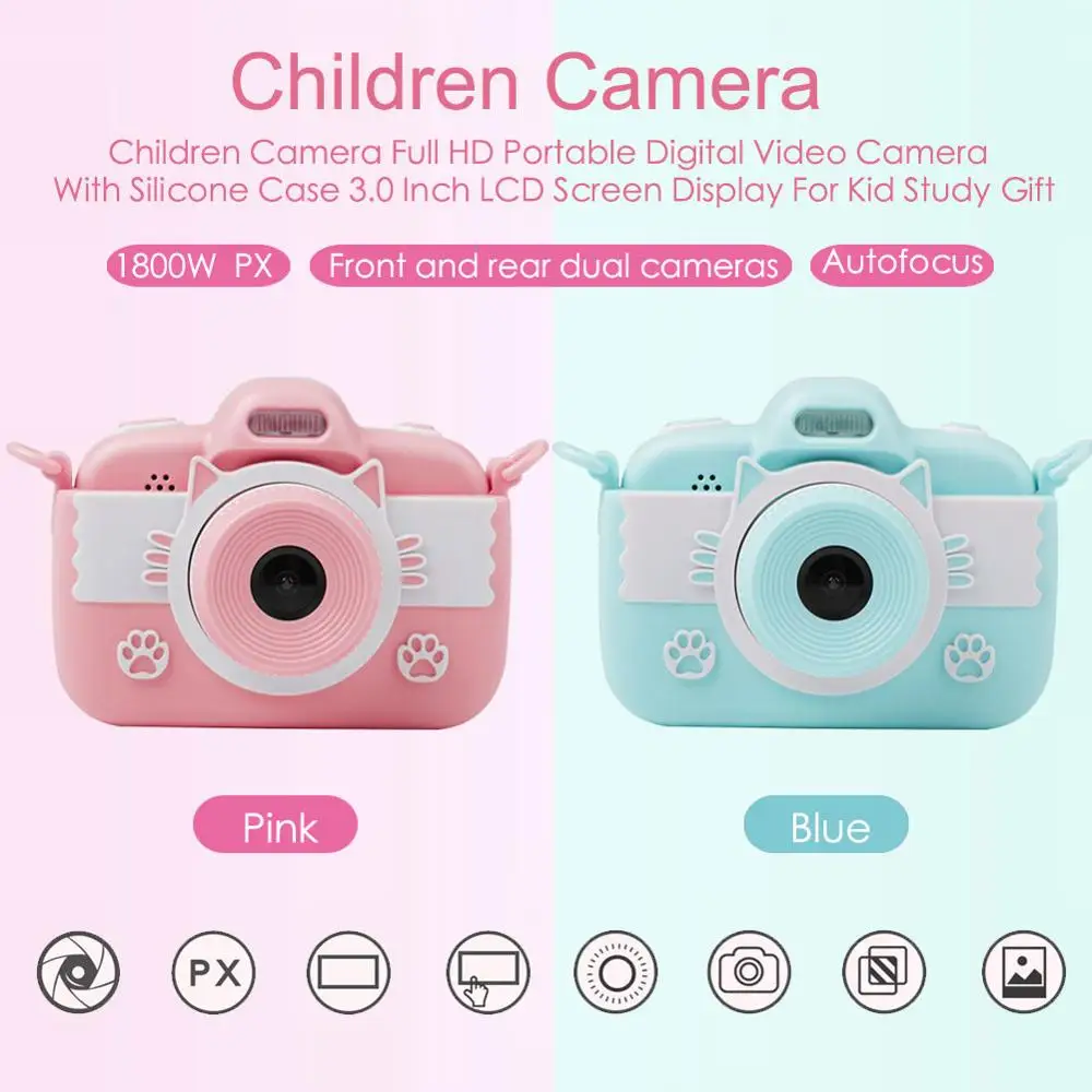 18MP Mini Kids Camera Full HD Digital With Silicone Case 3.0'' LCD Screen Display Children Toys For Christmas Gift | Электроника
