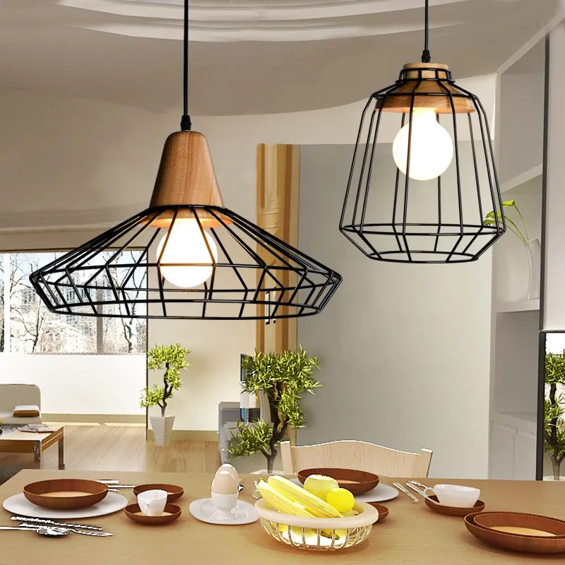 

American Style Retro Industrial Wind Creative Personality Restaurant Cafe Tie Iron Solid Wooden Pendant Lamp discount