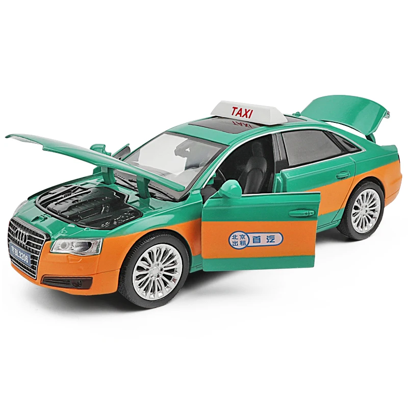 

1:32, высокая симуляция, A8, Пекин, такси, автомобиль, сплав, оттягивает назад, со звуком и светильник, модель для детей, подарки