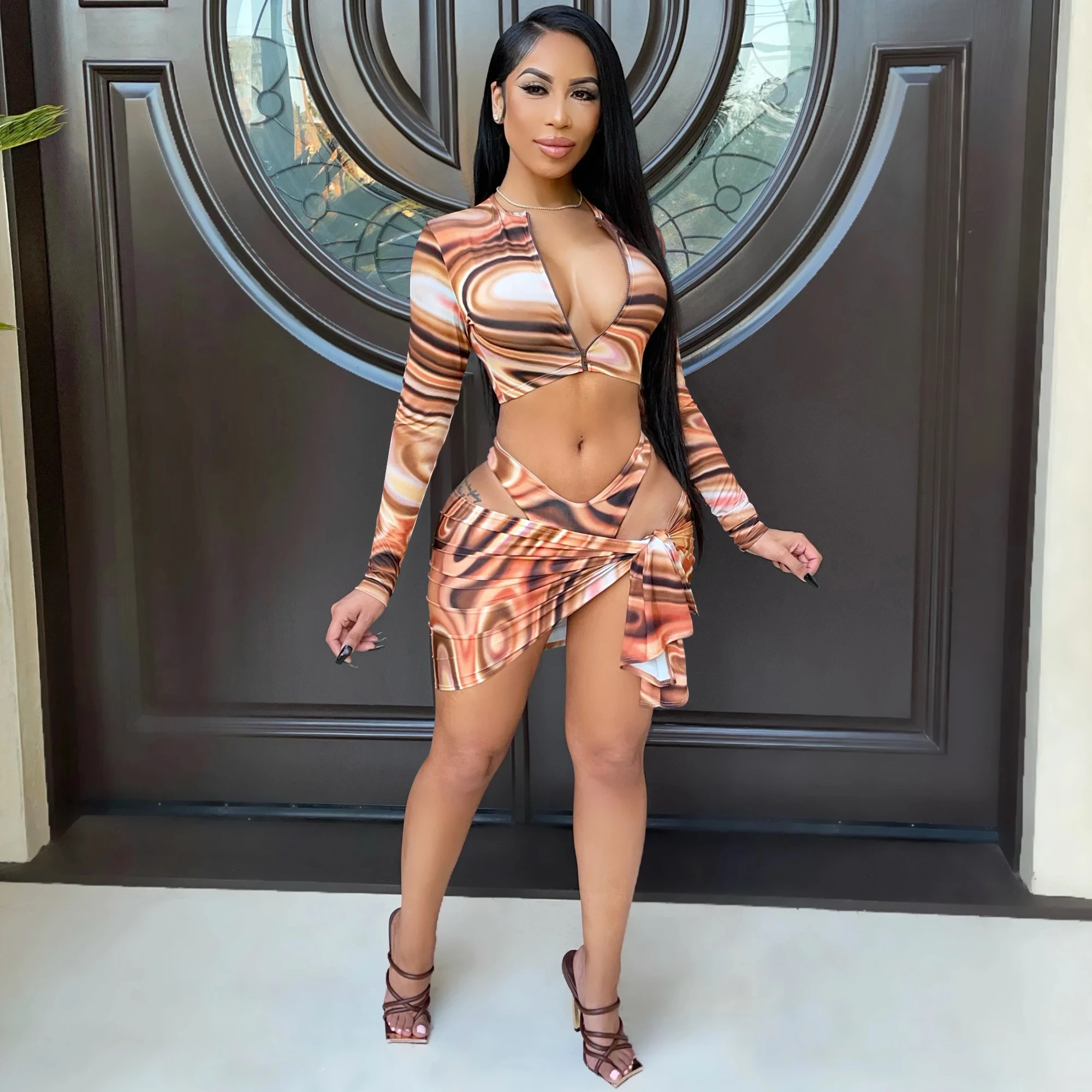 

Сексуальные костюмы wsevypo из трех предметов с рисунком, женская футболка и юбка с рисунком, женская одежда для вечевечерние НКИ, клуба, улична...