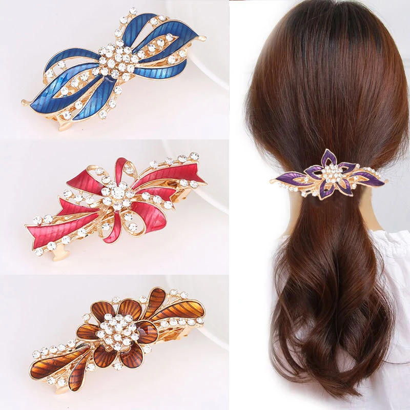 

Fashion Women Retro Enamel Leaf Barrettes Ancient Bronze Alloy Hairpin Girls Folwer Hair Clip Pearl Hair Accessories