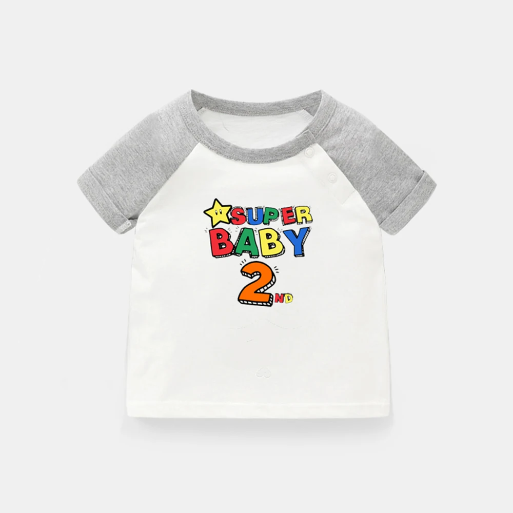 

Super Baby 2 Years Old 2nd Birthday Design Newborn Baby T-shirts Toddler Graphic Raglan Color Short Sleeve Tee Tops