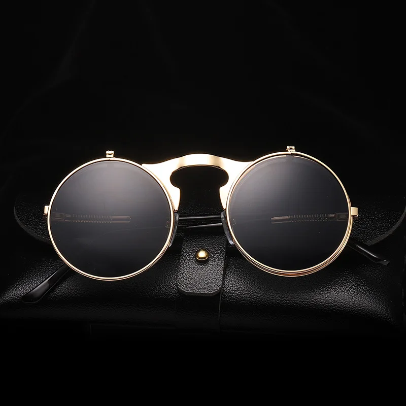 

Vintage Steampunk Flip Sunglasses Men Women Retro Punk Round Metal Frame Colorful Lens Sun Glasses Eyewear Gafas sol mujer
