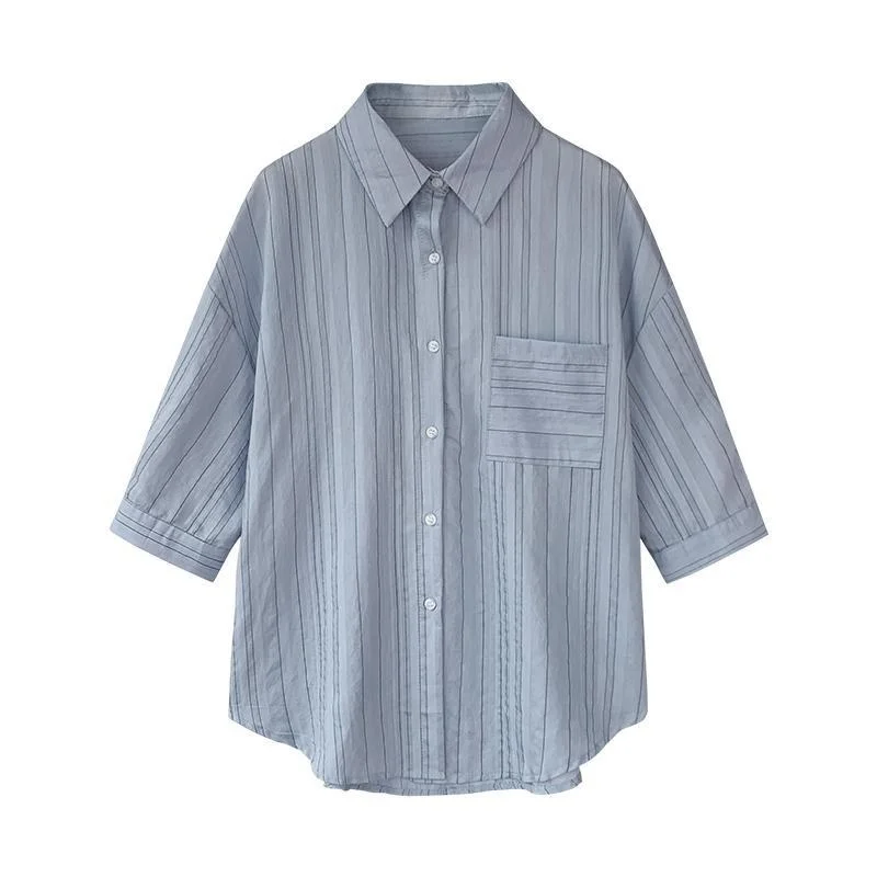 

2021 Summer Casual Blouse Striped Shirt Loose Oversized Harajuku Short Sleeve Shirt Women Casual Korean Tops Feminina T-Shirt