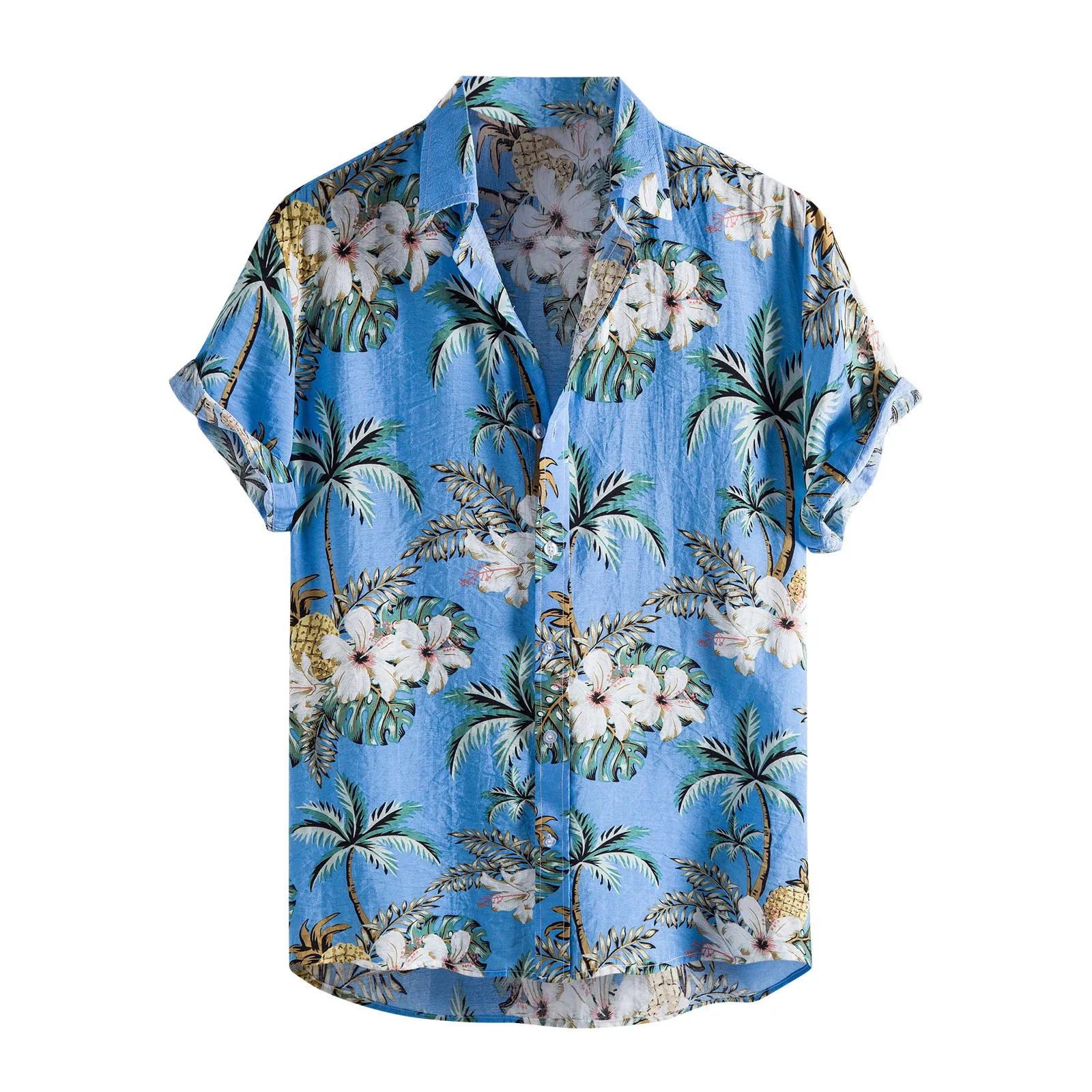 

Hawaiian Shirt Men Fashion Summer Casual Printed Pockets Short Sleeve Shirts Hawaiian Beach Plus Size Linen Men's Clothes
