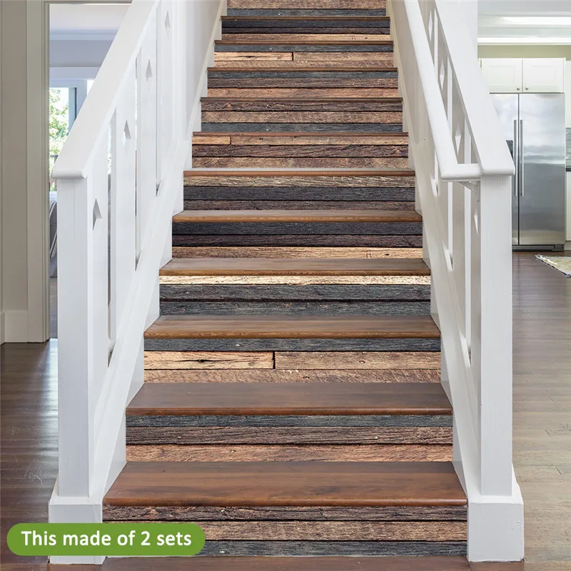 

Multi-function Decorative Stair Sticker Brown Wood Grain Retro Style Self-adhesive PVC Wall Sticker for Bathroom Kitchen