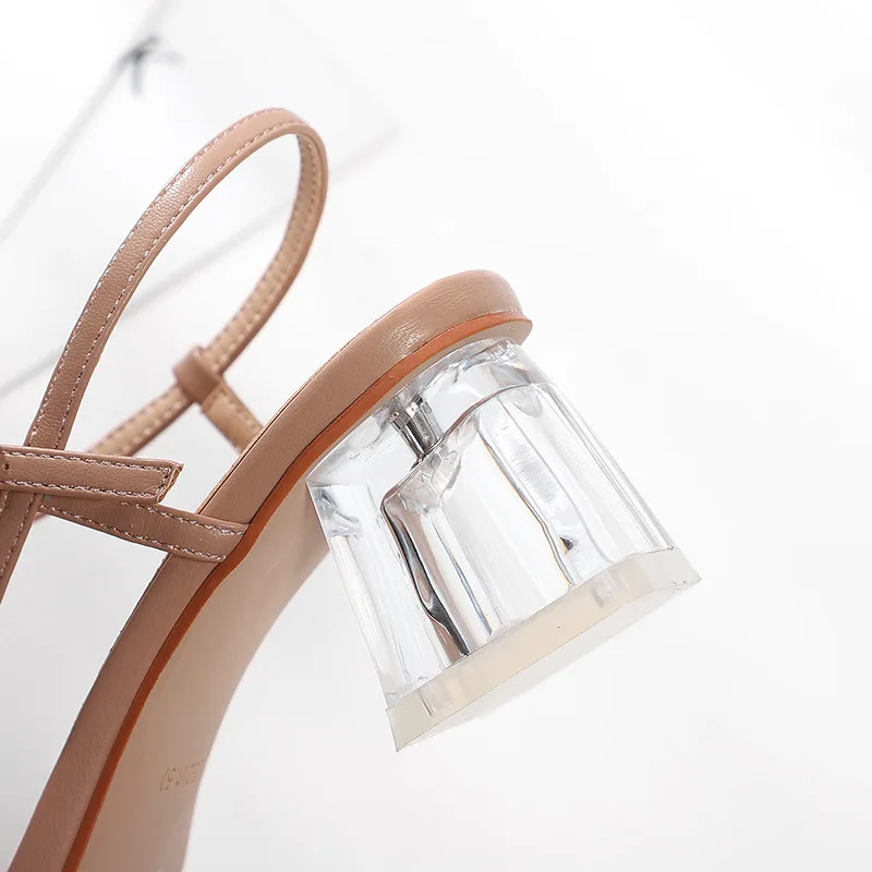Туфли женские прозрачные с ремешком на щиколотке высокий квадратный каблук 2020 см