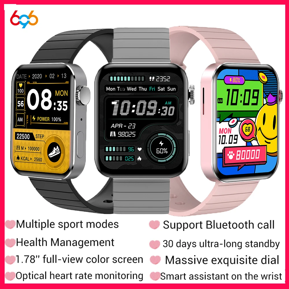 

New Smart Watch Women Men 1.78 Inch Full Touch Screen Fitness Heartrate Sleep Monitor Blue Tooth Call Smartwatch For Android IOS