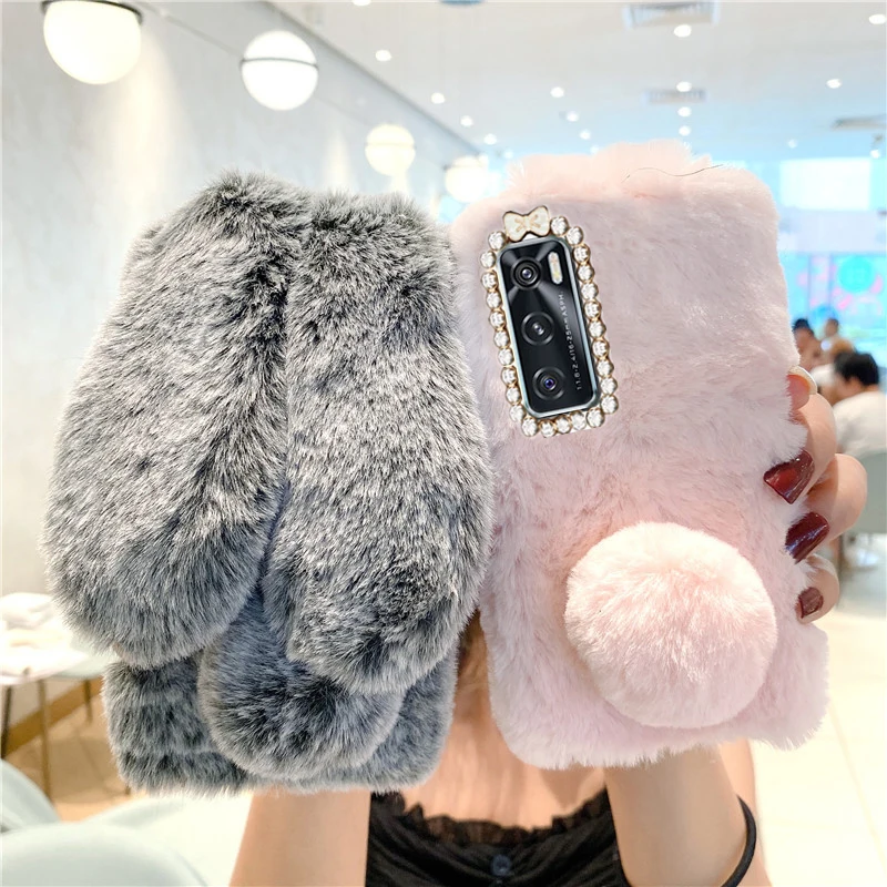 

Warm Plush Rabbit Fluffy fur Cover for Vivo V20 SE Y22 Y20 Y21 Y31 Y35 + Y21S Y52 Y72 Y36 5G Y11 Y17 Y70 Y33S V17 Neo Phone Case