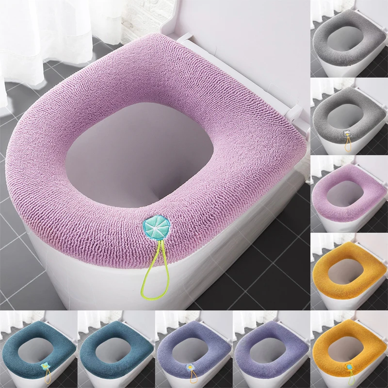 

Winter Warm Toilet Seat Cover Closestool Mat 1Pcs Washable Bathroom Accessories Knitting Pure Color Soft O-shape Pad Toilet Seat