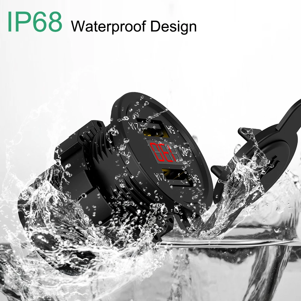 Автомобильное и мотоциклетное зарядное светодиодный с двумя USB портами 12 24