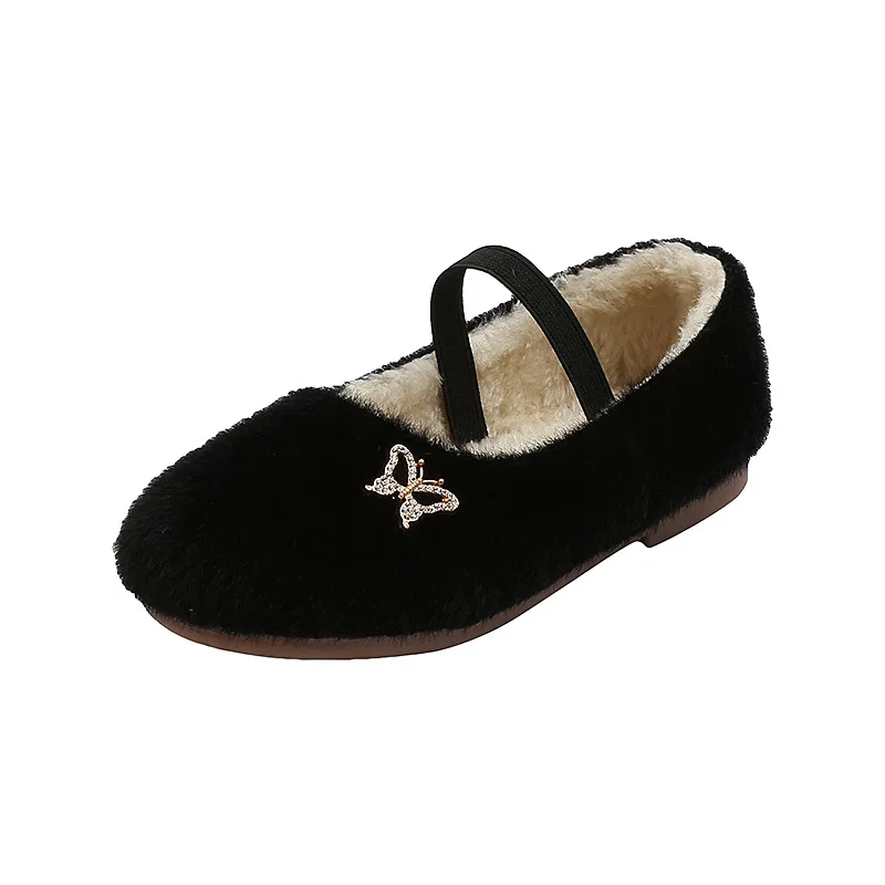 

COZULLAA Kids Girls Warm Plush Lining Flat Cotton Shoes Autumn Winter Baby Children Elastic Band Casual Shoes Size 23-32