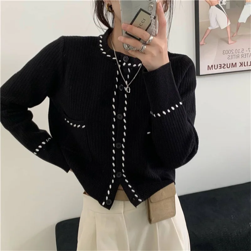 

Sweater Coat Women'S Spring 2021 Korean New Rouond Neck Long Sleeve Single Breasted Knitted Cardigan Tops Female Trend