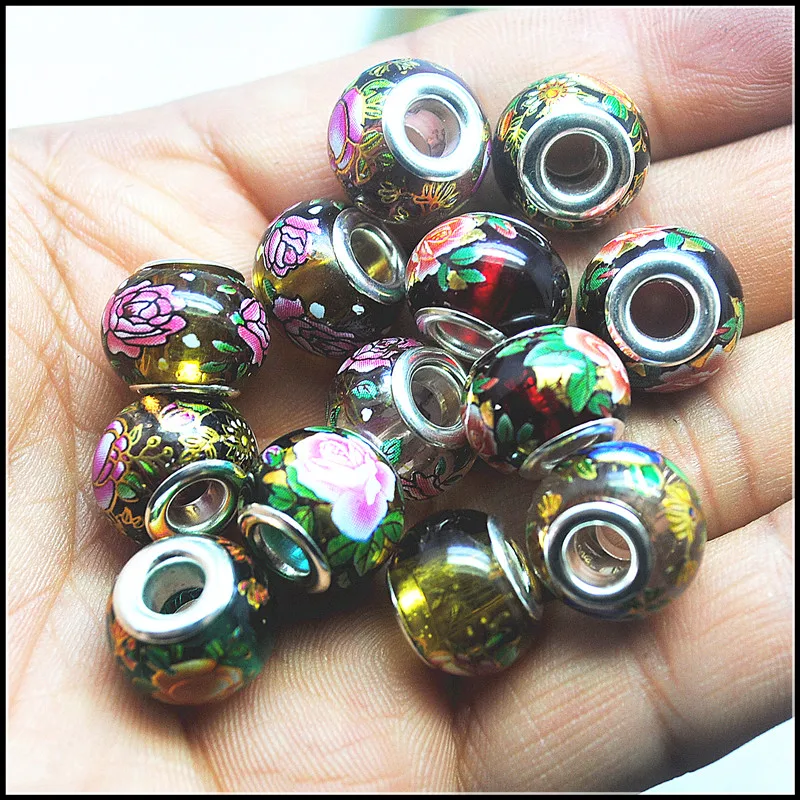 

10pcs glass beads big hole for women chain bracelets making flower beads size 12x16mm inner hole 5mm new arrivals top selling