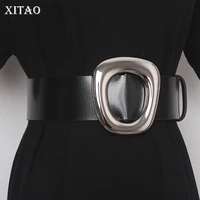 xitao buckle mirror concave cummerbunds fashion new all match automatic buckle leather black patchwork 2021 minority gwj0338
