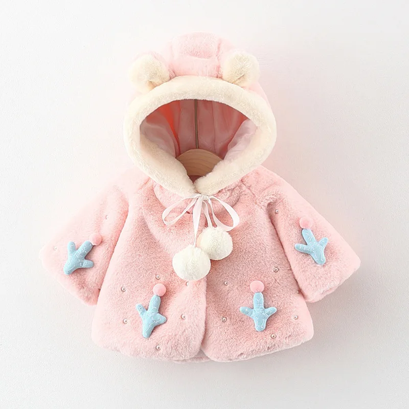 

Winter Warm Hooded Baby Jackets Cute Bear Ears Plush Infants Coat Outerwear Christmas Kids Baby Girl Clothes Cloak Birthday Gift
