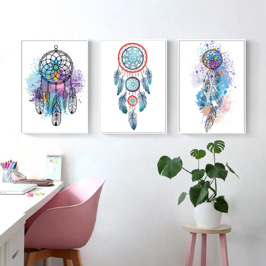 

Gypsy Ethnic Indian Bohemia Color Dream Catcher Decorative Painting Poster Wall Art Gift Bedroom Living Room Home Decoration