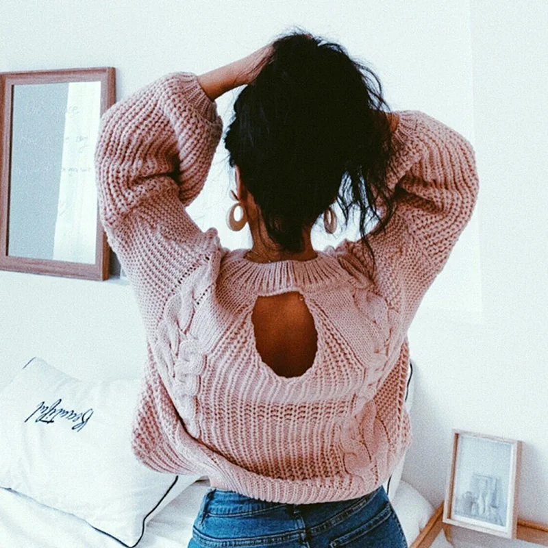 Богемный Вдохновленный розовый женский свитер с пышными рукавами вязаные
